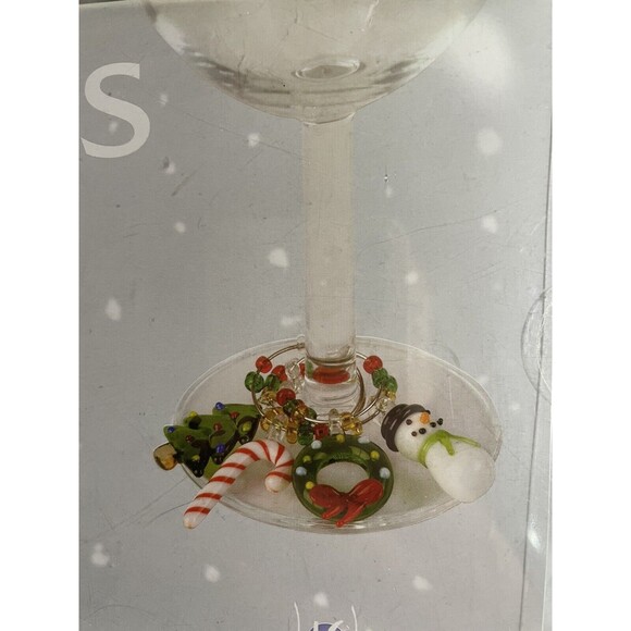 LS Arts Christmas Wine Glass Charms Ornaments Holiday Set Of 6 Hand Crafted - Picture 6 of 6